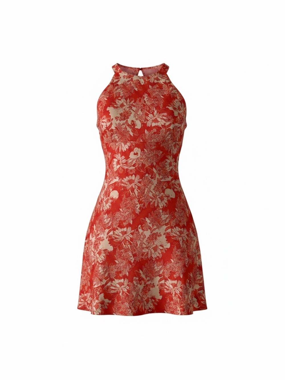 knot sisters Red and Cream Floral Halter Mini Dress